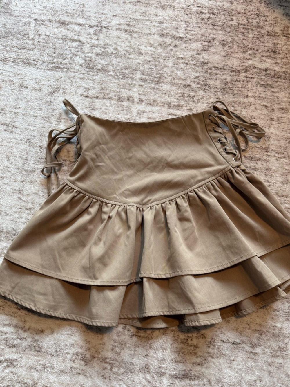 SHEIN Khaki Tiered Lace-Up Skater Skirt